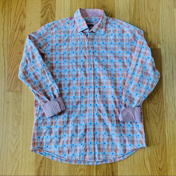 Johnston & Murphy Other - Johnston Murphy Plaid Flip Cuff Tailored Fit Long Sleeve Shirt Sz L